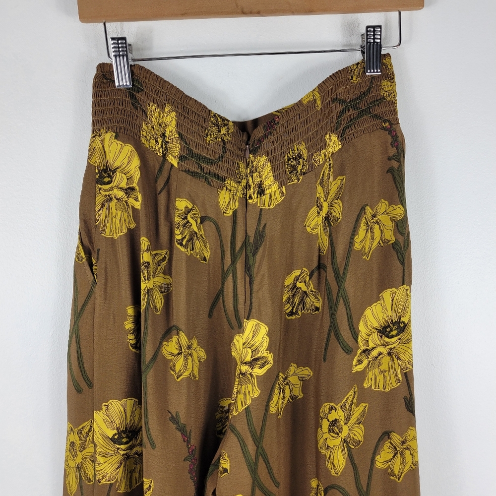 New Anthropologie Maeve Terrace Smocked High Waist Floral Wide Leg Striped Pants - Picture 7 of 15